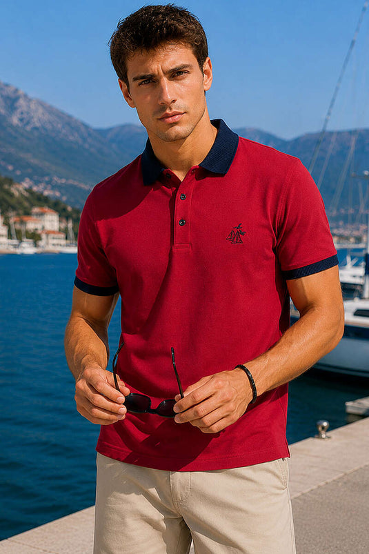 Göğüs Armalı Polo Yaka Erkek T-shirt Bordo