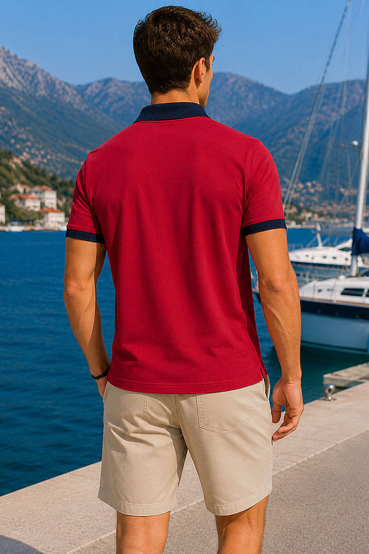 Göğüs Armalı Polo Yaka Erkek T-shirt Bordo