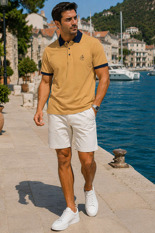 Göğüs Armalı Polo Yaka Erkek T-shirt Taba