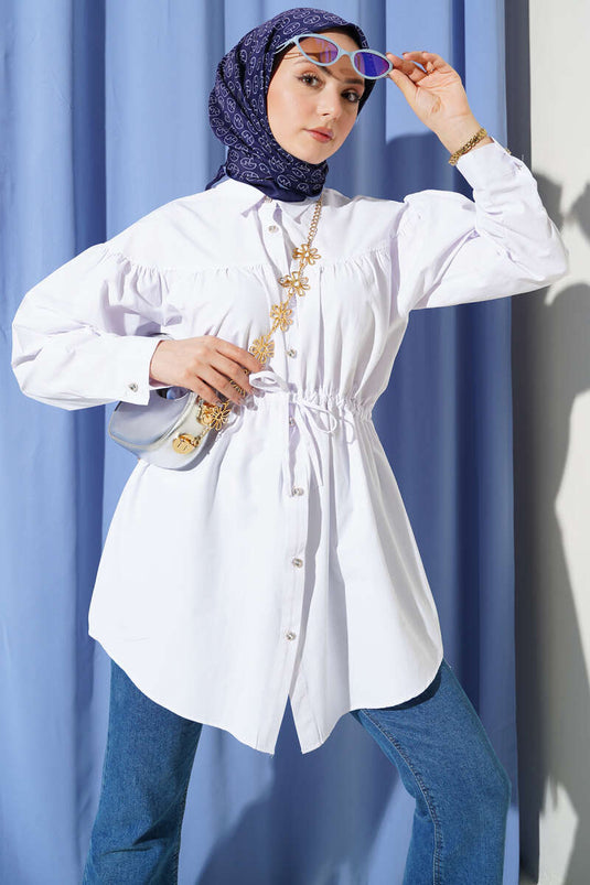 Chemise blanche à cordon de serrage poitrine et ceinture tunnel