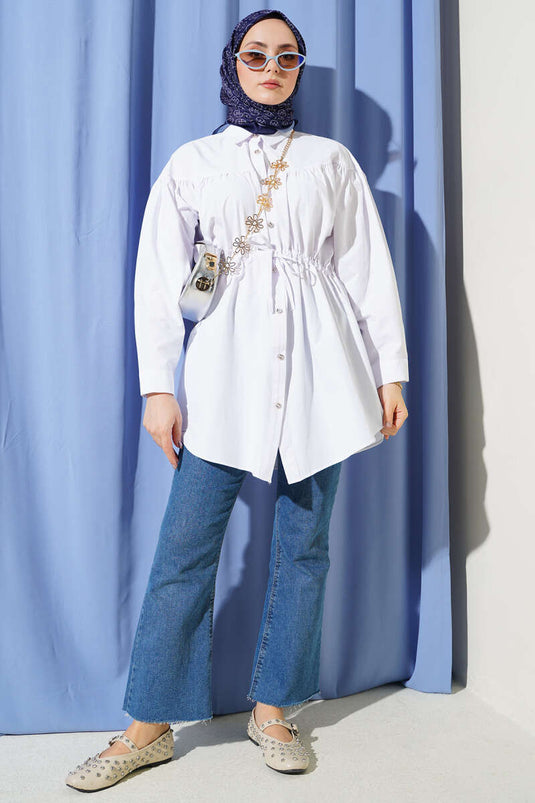 Chemise blanche à cordon de serrage poitrine et ceinture tunnel