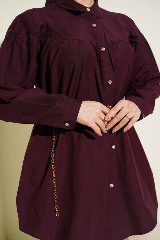 Burgundy Shirt with Chest Ruching and Waist Tunnel