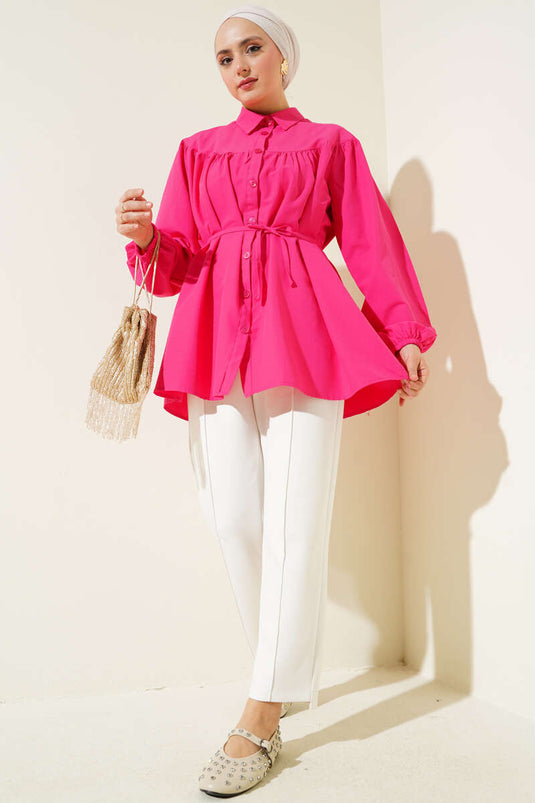 Chest Pleated Shirt Fuchsia