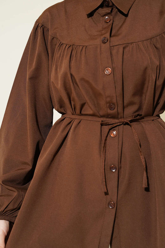 Chest Pleated Shirt Brown