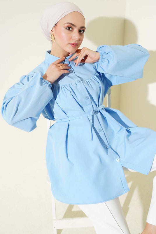 Chest Pleated Shirt Blue