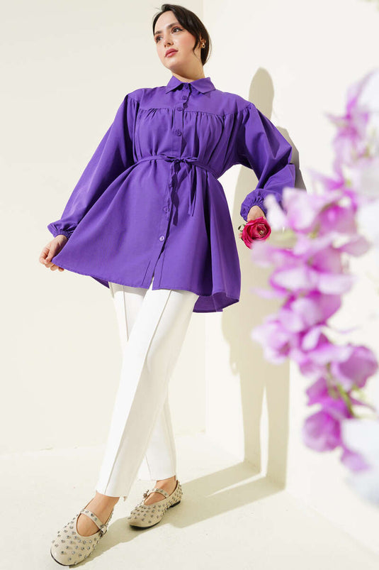 Chest Pleated Shirt Purple
