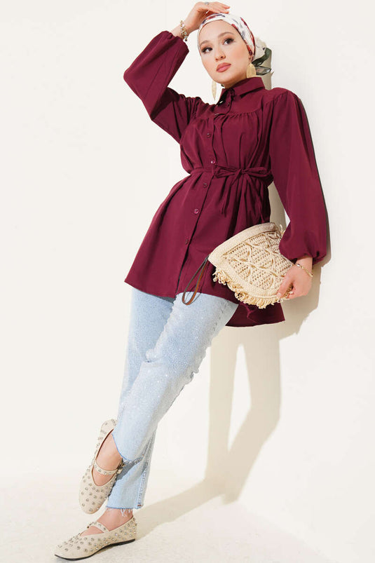Chest Pleated Shirt Plum