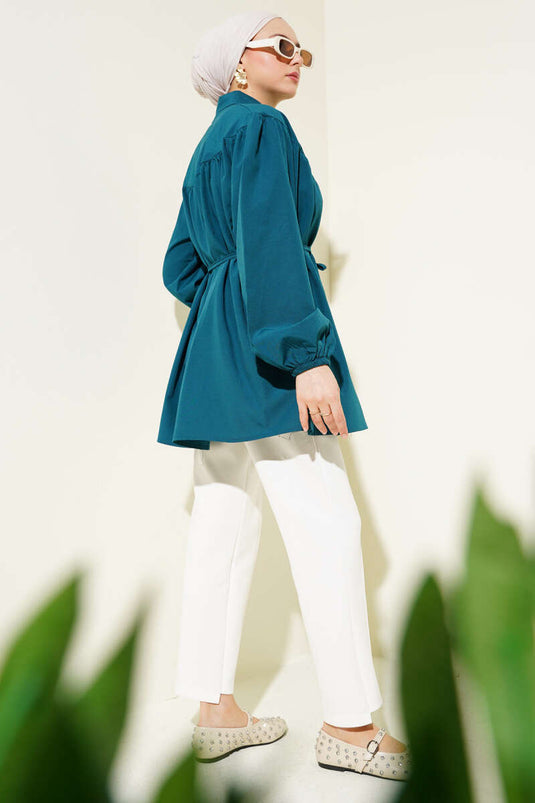 Chest Pleated Shirt Petrol