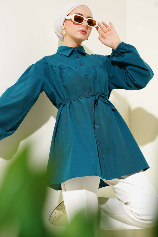 Chest Pleated Shirt Petrol