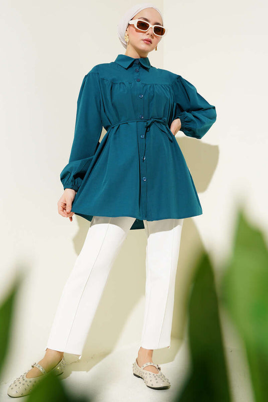 Chest Pleated Shirt Petrol