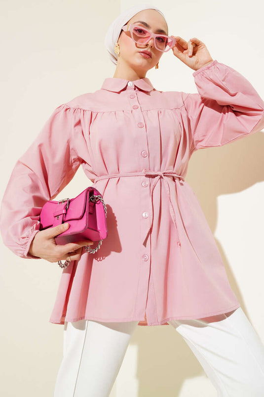 Chest Pleated Shirt Powder