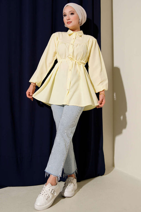 Chest Pleated Shirt Yellow