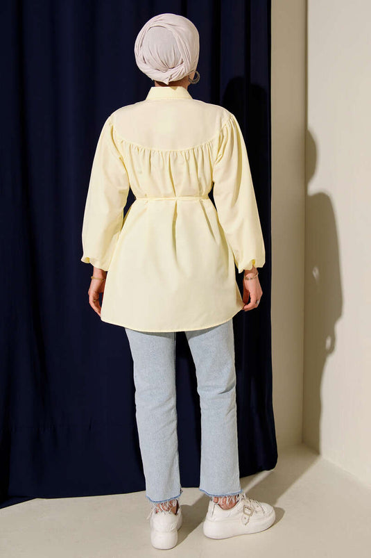 Chest Pleated Shirt Yellow