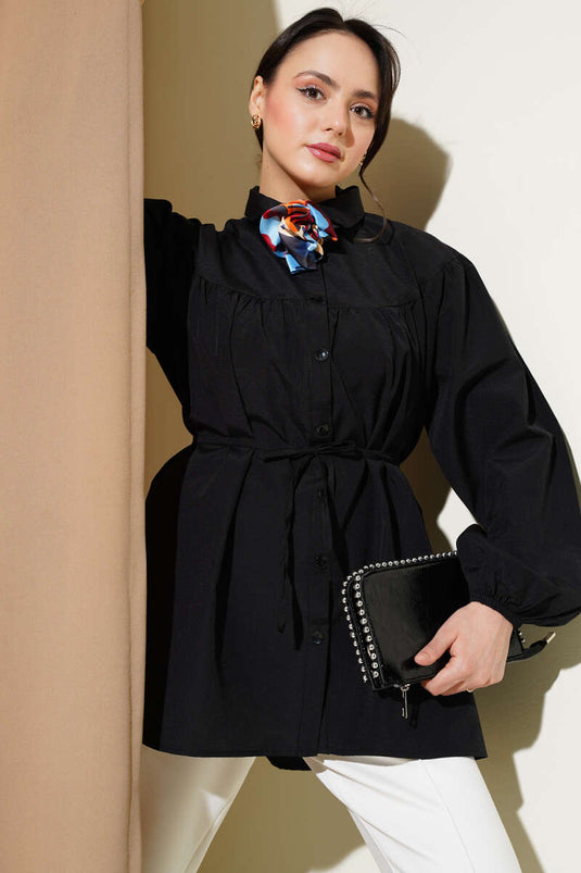 Borst geplooid overhemd zwart