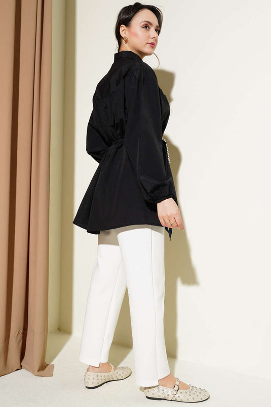 Chest Pleated Shirt Black