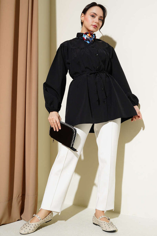 Chest Pleated Shirt Black