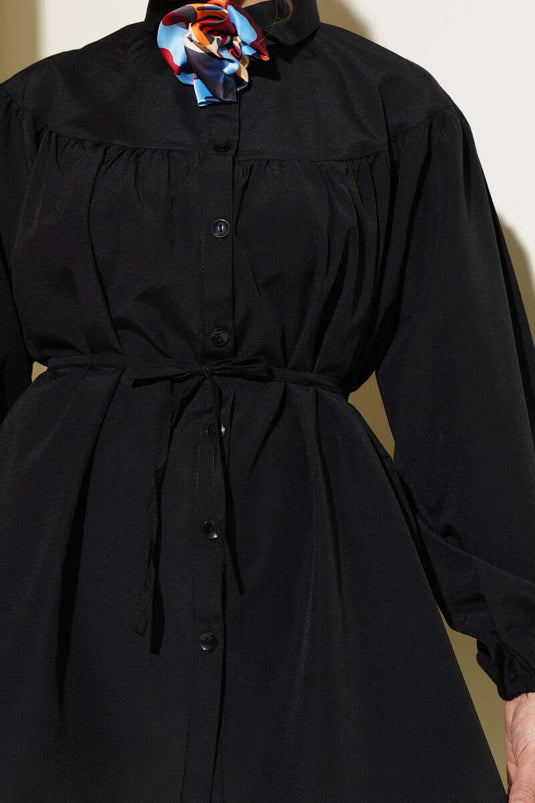 Borst geplooid overhemd zwart