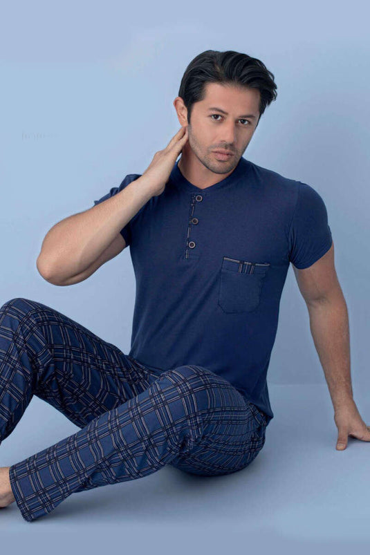 Göğüs Cep Detaylı Kısa Kol Erkek Pijama Parlement