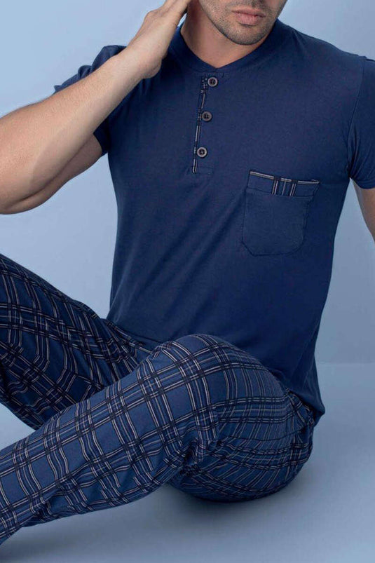 Göğüs Cep Detaylı Kısa Kol Erkek Pijama Parlement