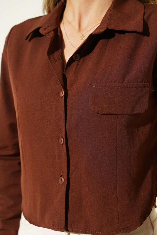 Short Shirt with Chest Pocket Flap, Brown