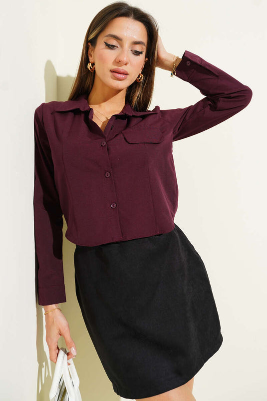 Short Shirt with Chest Pocket Flap, Plum