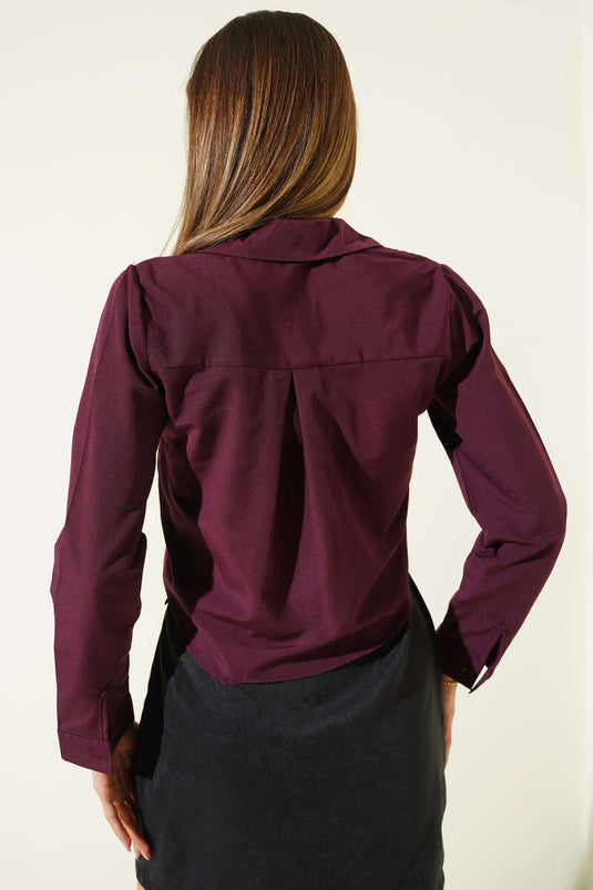 Short Shirt with Chest Pocket Flap, Plum