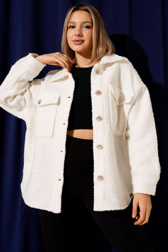 Göğüs Cepli Buklet Ceket Ekru