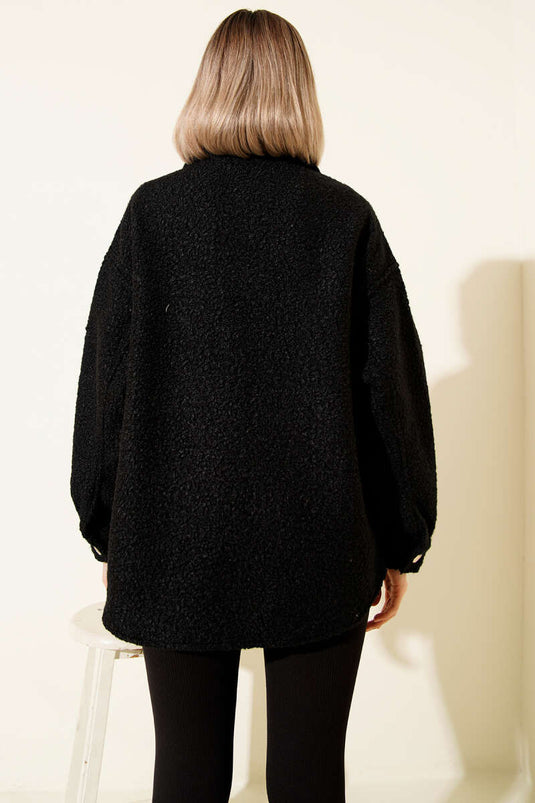 Göğüs Cepli Buklet Ceket Siyah