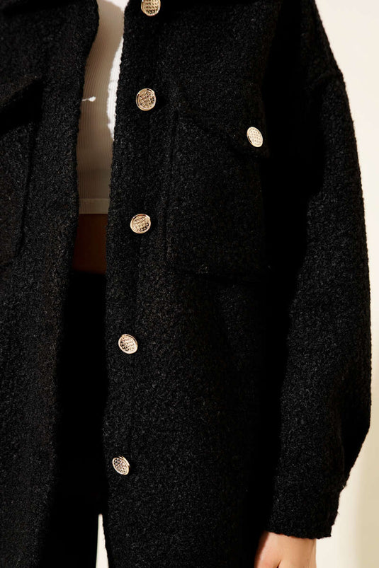 جاكيت بوكليه بجيب على الصدر، أسود