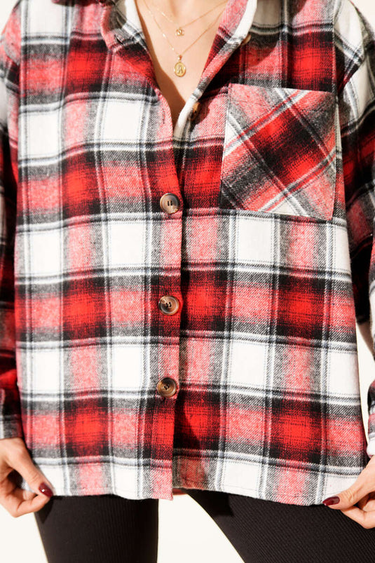 Chest-Pocket Checked Lumberjack Shirt Burgundy
