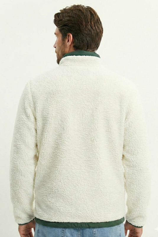 Veste pour homme en peluche blanche avec poches poitrine et fermeture éclair