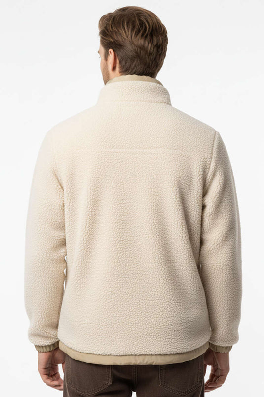 Plüsch Herrenjacke mit Brusttasche und Reißverschluss, Cremefarben