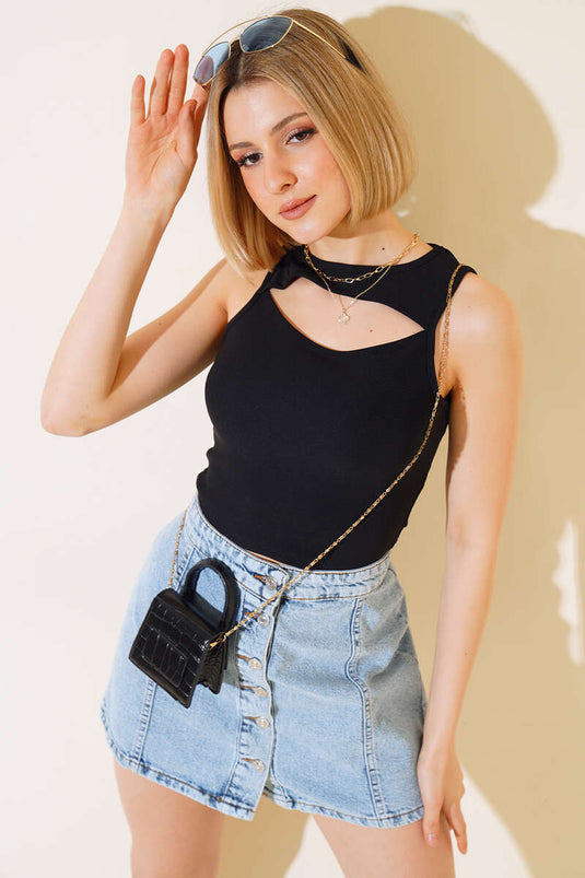 Black Deep V-Neck Blouse