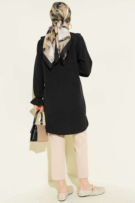 Shirt with Chest Ruffle Detail Black