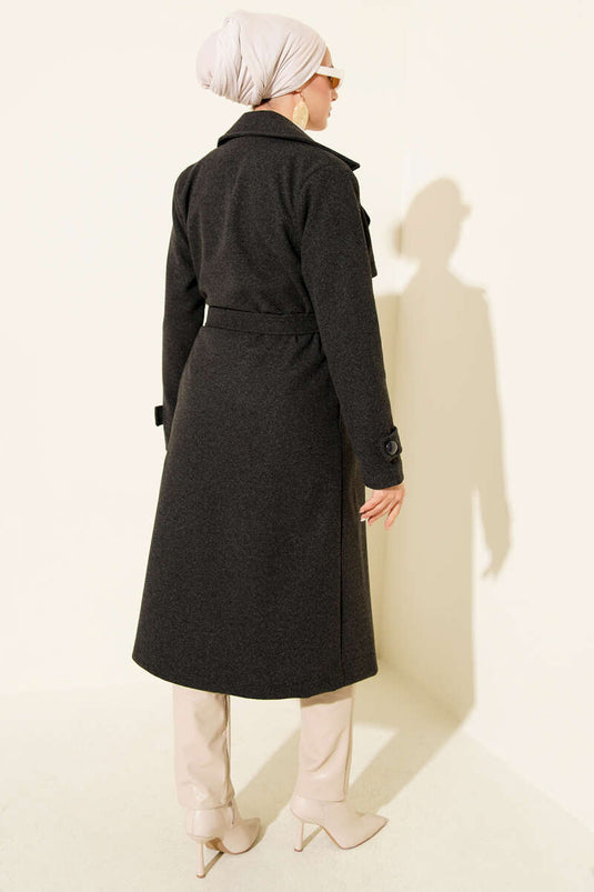 Manteau en cachemire avec détail buste, gris fumé