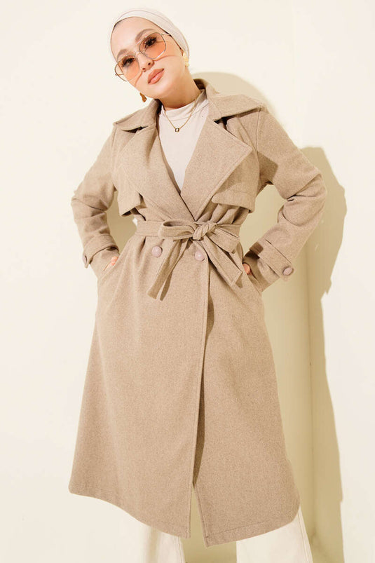 Manteau en cachemire avec détail au buste, couleur vison