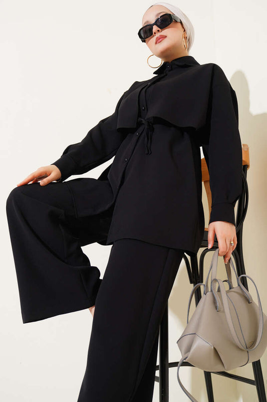 Maillot deux pièces noir avec ceinture en corde et pièce de poitrine