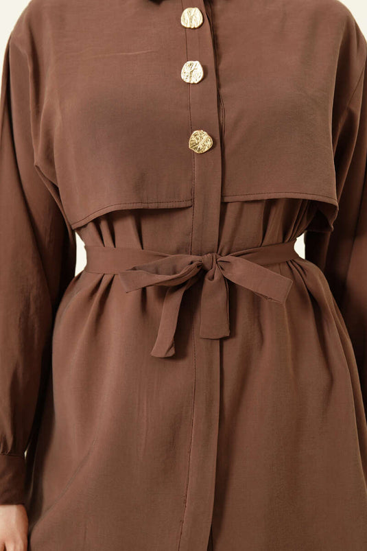 قميص مودال بحزام وعباءة صدرية بني