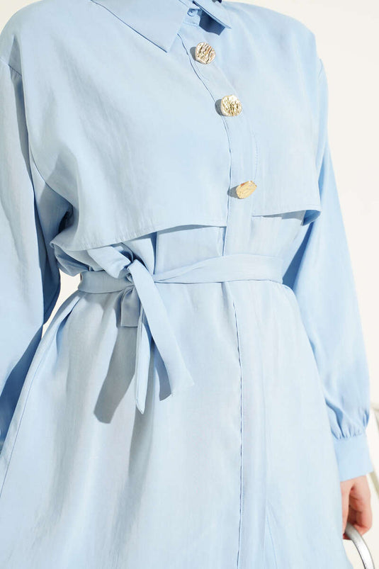 Blue Modal Shirt with Chest Cape and Belt