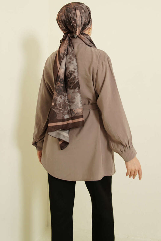 قميص مودال بحزام وعباءة صدرية بلون فيزون