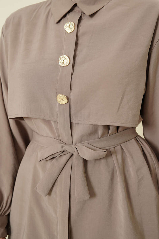 قميص مودال بحزام وعباءة صدرية بلون فيزون