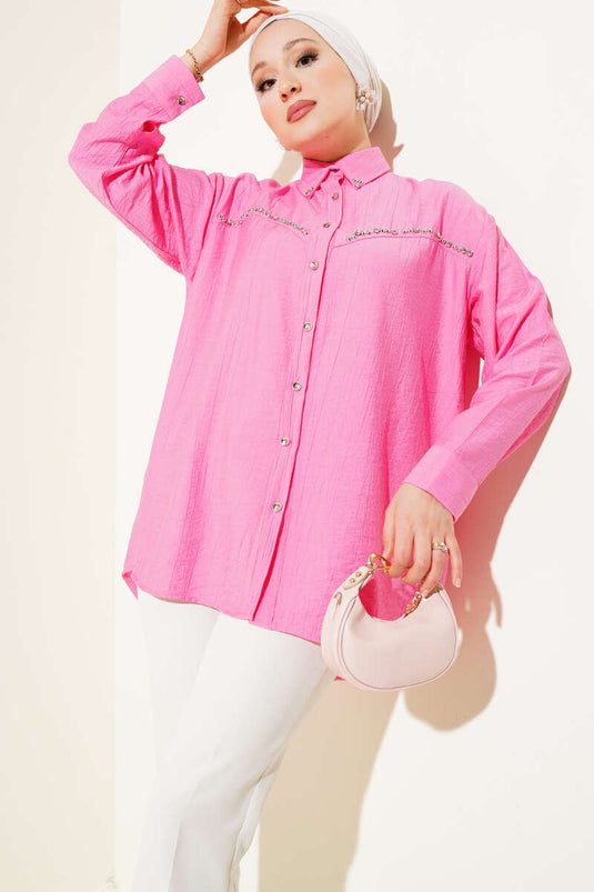 قميص مبطن بالحجر باللون الفوشيا