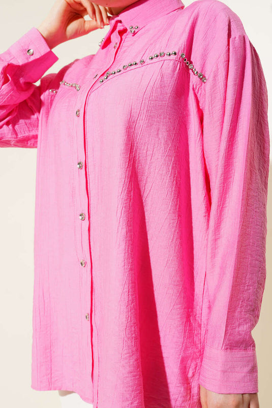 قميص مبطن بالحجر باللون الفوشيا