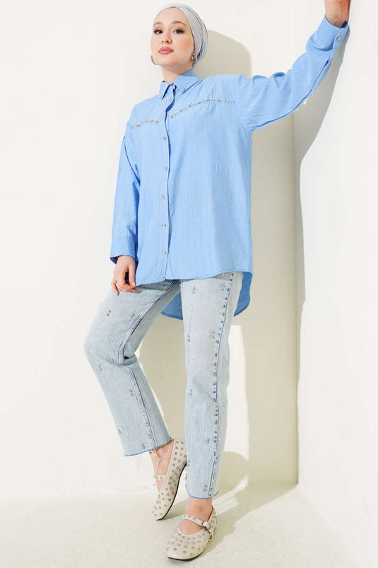 Chest Stone Lined Shirt Blue