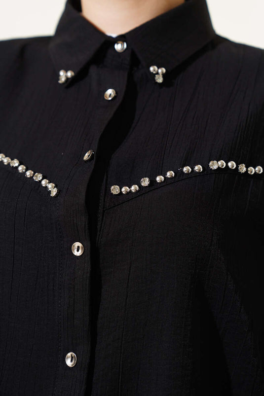 Shirt with Chest Stone Sequence in Black