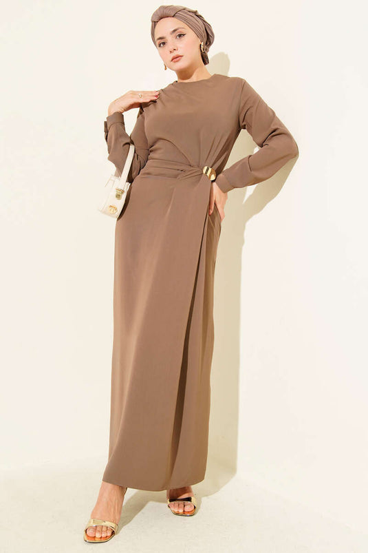 Gold Accessory Evening Dress Latte