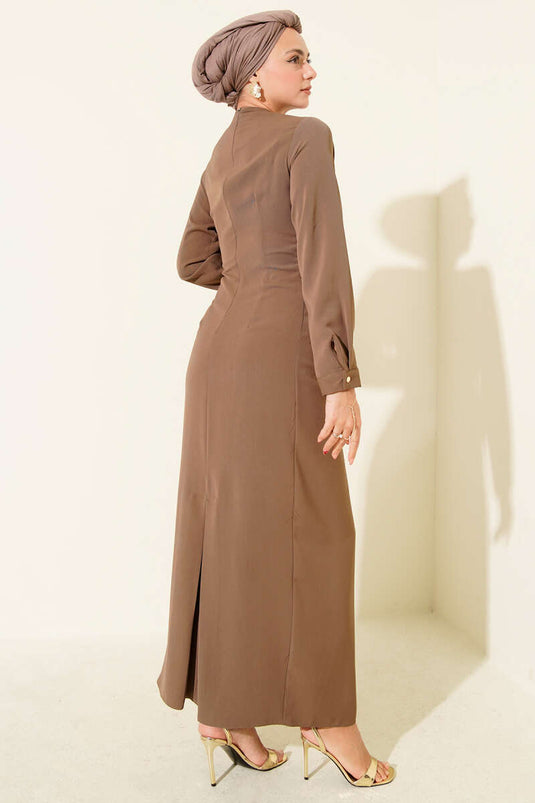 Gold Accessory Evening Dress Latte