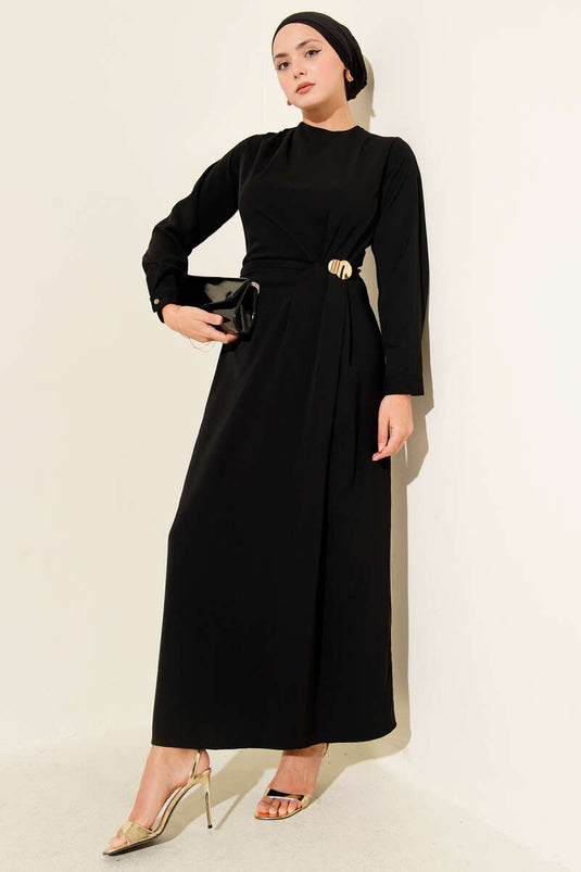 Evening Dress Black with Gold Accessories