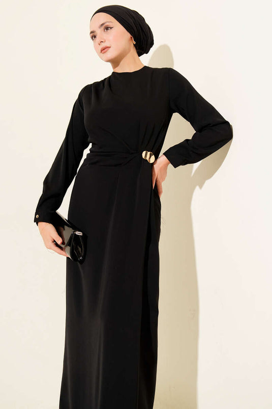 Evening Dress Black with Gold Accessories