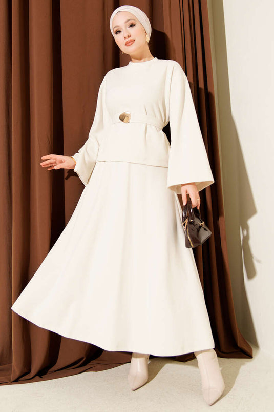 Gold Aksesuarlı Fitilli Etekli İkili Takım Taş